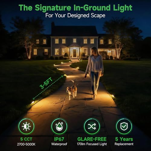 In Ground Well Lights 2700K - 12V Wired One Directional Inground Fixture, 5 Colors Ground Landscape Lighting, LED ORB Aluminum for Patio Sideway Pathway 3W 170LM 12 Pack - Image 2