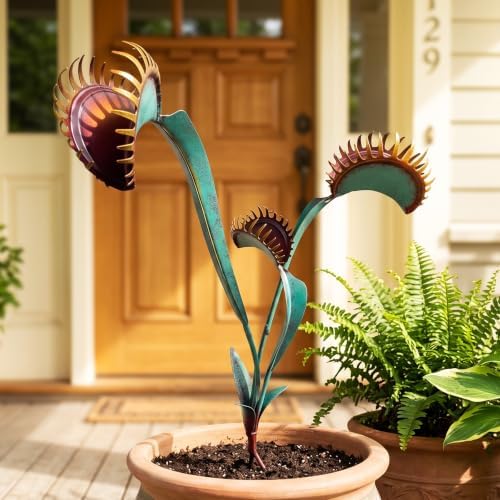 Metal Yard Art - 24inch Venus Fly Trap Garden Stake Metal Outdoor Plants by Covwsei