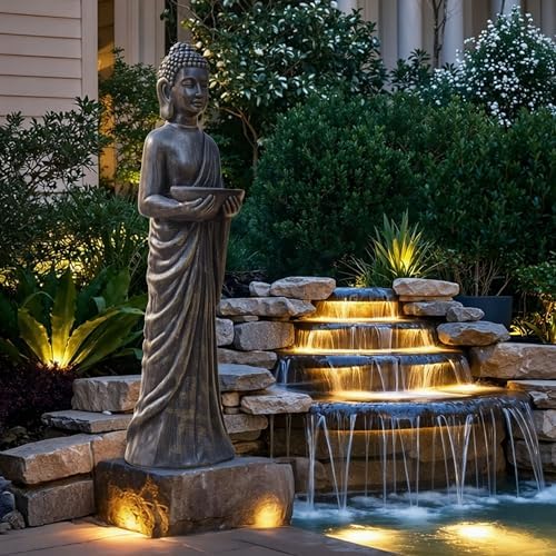 42" Buddha Outdoor Statue, Zen Meditative Figures, Gold-Black Finish - Image 3