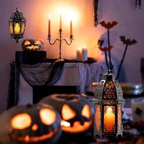 NEEDOMO Moroccan Table & Hanging Lanterns, Amber Metal Lanterns Decorative Indoor/Outdoor, Table, Patio, Porch, Shelf, Gothic Home Decor - Image 5