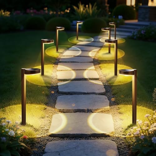 APONUO 12 Pack Solar Pathway Lights Outdoor, 3 Color Temperatures Selectable CCT, Focused Ground Spot Lens, Brighter Up to 12 Hrs IP65 Waterproof Path Lights for Walkway Driveway Yard Garden, Brown by APONUO