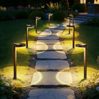 APONUO 12 Pack Solar Pathway Lights Outdoor, 3 Color Temperatures Selectable CCT, Focused Ground Spot Lens, Brighter Up to 12 Hrs IP65 Waterproof Path Lights for Walkway Driveway Yard Garden, Brown by APONUO