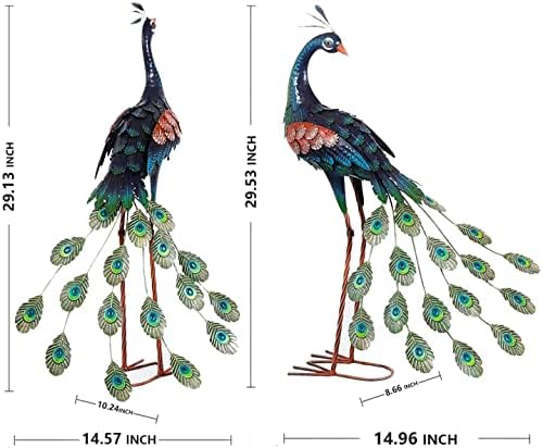 chisheen Garden Decor Outdoor Statues, Metal Peacock Decor for Outside, Garden Art Sculptures Standing for Patio Yard Lawn Home Decorations, Set of 2 - Image 2