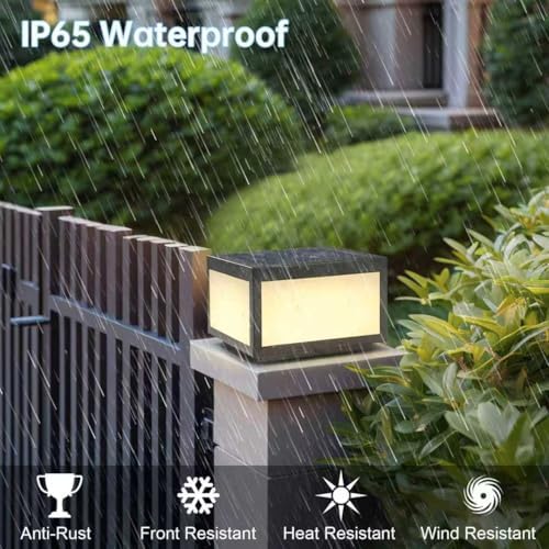 Solar Post Lights Outdoor Pillar Light,Solar Cap Column Lighting LED Square Deck Cap Lamp for Flat Surface Patio Garden Decoration, Stainless Steel Lamp Post Dusk to Dawn with IP65 Waterproof（10"x10"） - Image 2