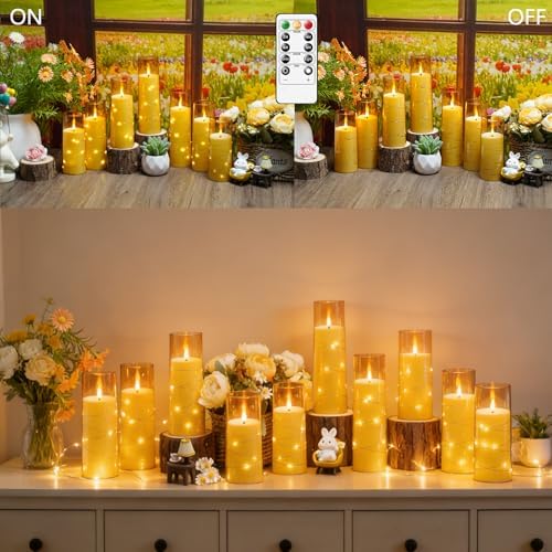 kakoya Flameless LED Candles with Timer 24 Pc Flickering Flameless Candles for Romantic Ambiance and Home Decoration Stable Acrylic Shell,with Embedded Star String，Battery Operated Candles(Gold) - Image 3