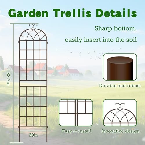 LZRS 82.7 x 80in Rustic Iron Arch Decoration Garden Trellis with Brown Metal Coating – Perfect for Supporting Climbing Plants Outdoor, Roses, Vines, Flowers, and Vegetables. - Image 2