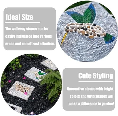Stepping Stone Square Step Gardening Stones with Pebble, Outdoor Walkway Stepping Lawn Stone Set Concrete Material, 31x21cm Tiles for Decorative Garden Path(Color:Birds) - Image 4