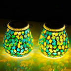 Starsoul 2 Pack Solar Lanterns Outdoor Waterproof, Unique Green Mosaic Glass Solar Garden Lights, Decorative Outdoor Lantern for Outside Patio Pathway Porch Yard Table by Starsoul
