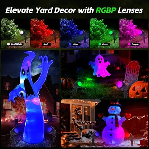 Halloween & Christmas Outdoor Spotlight, 6500K Cool White LED Landscape Lighting with 4 Lenses (RGB Purple), IP67 Waterproof, 120V Plug-in for Yard, Garden Tree Holiday Decor(2 Pack, Green) - Image 2