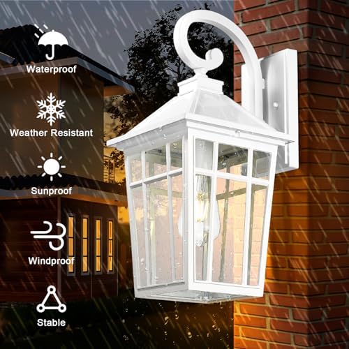 Darkaway Large Outdoor Wall Lights for House, 18inch Exterior Lighting Fixtures 2pcs Wall Mount Outdoor Porch Lights White Outdoor Sconce Lights with Seeded Glass for Hallway Garage - Image 4