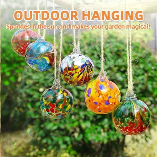 VOREEN 6-Pack Blown Glass Christmas Ornaments, 2.56" Handblown Hanging Glass Gazing Balls for Christmas Tree Decoration, Holiday Ornament Gift Set（Colorful Festival Mix） - Image 5