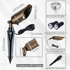 LumStory Brass Low Voltage Landscape Spotlight 12V Bronze Waterproof Shroud Adjustable Outdoor Landscape Lighting, with MR16 LED Bulb 5W 3000K, 4-Pack - Image 2