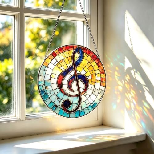 Musical Note Suncatcher, Music Decor Stained Glass Window Hanging, 8 Inch Sun Catchers Indoor Window Decorations, Handmade Suncatchers for Windows Hanging, Gift for Musicians Teacher Choir Members - Image 4