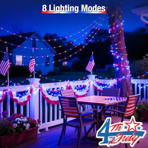 btfarm 4 Pack Red White and Blue Solar Fairy Lights - Image 5