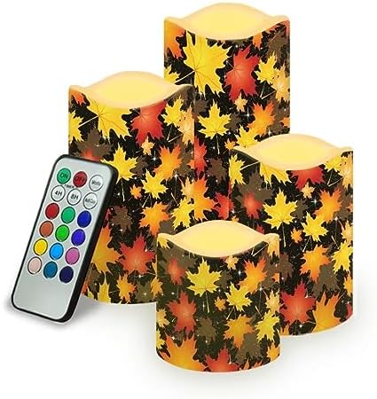 Jeiento Thanksgiving Flameless Candles Starlight Maple Leaf LED Realisticl Wax Candles with Remote&Timer,Won't Melt,Outdoor Flickering Battery Operated Candles Set of 4 by Jeiento