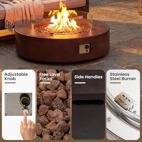 COSIEST Outdoor Propane Fire Pit Coffee Table w Bronze 42 inch Round Base Patio Heater, Certified, 50,000 BTU Stainless Steel Burner, Wind Guard, Tank Outside, Free Lava Rocks, Waterproof Cover - Image 4
