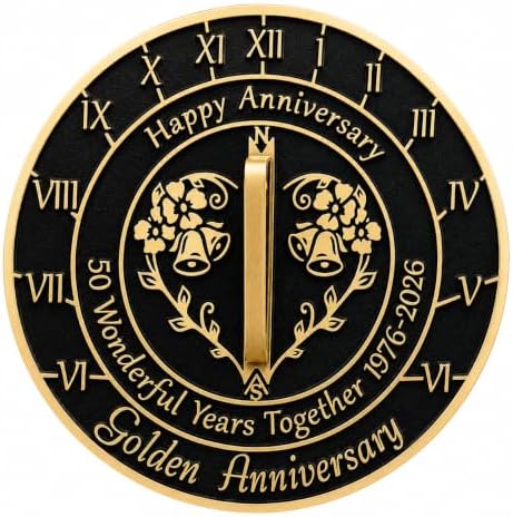 50th Golden Wedding Anniversary Sundial with Stand 50th for Couples 1976-2026 Metal Garden Decor Outdoor Indoor Sun Clock 6.5 Inch - Image 4