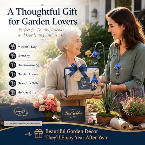 Triple Bluebells Garden Stake、Metal Garden Stake、Wind Chimes Yard Decor、Flamed Copper Decor、Rustic Farmhouse、Outdoor Lawn Patio Decor、Garden Gifts for Gardeners (1pcs Blue) - Image 7