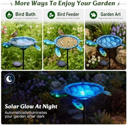 MUMTOP Outdoor Bird Bath Solar Birdbath Garden Turtle Bowl with Metal Stake - Image 3