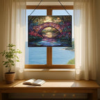Rainbow Bridge Over Meadow Stream Rectangular Stained Glass Suncatcher – Hanging Window Panel with Animal & Nature Scene – Vibrant Glass Art Gift for Wildlife, Fantasy, Nature Lovers wL1my9 - Image 6