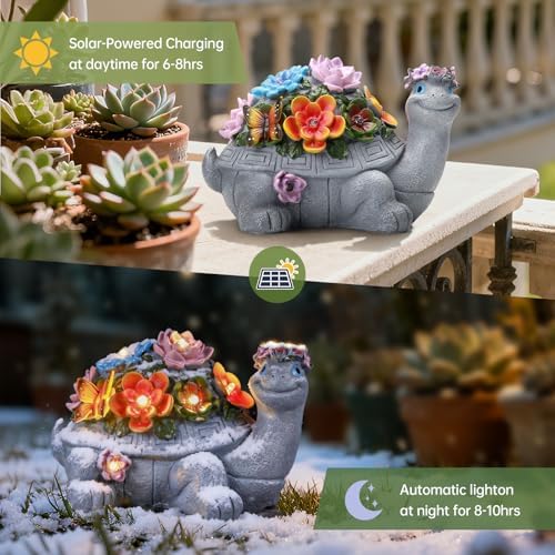 Large Solar Turtle Garden Statue,Outdoor Animal Statues for Garden,Yard,Lawn,Patio,Porch, Balcony, Unique Birthday Gifts for Mom, Women, and Grandma - Image 3