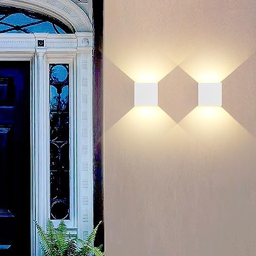 2 PCS 12W Outdoor Sconces Wall Lights LED Exterior/Interior Up and Down Lights IP65 Waterproof Modern Outdoor Lighting Fixtures Square Aluminum Exterior Wall Mount Light White 3000K Warm Lights - Image 2