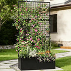 Privacy Planters for Patio – Metal Raised Garden Bed with Trellis and Privacy Screen, 71" x 35" x 16" Planter Box with Drainage Holes for Climbing Plants, Vegetables, and Vines, Outdoor Backyard Black by HOLCEPZN