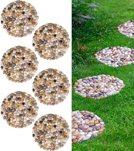 6 PCS River Rock Stepping Stones Outdoor, 12 Inch Diameter Round Pavers Pebbles Polished Gravel for Garden Walkway by Xindian