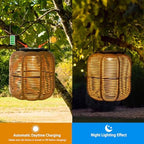 VIHOSE 6 Pack Solar Lantern Outdoor Waterproof Rattan, Round - Image 5