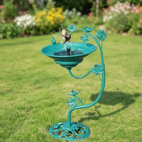 25.8" H Solar Bird Bath Outdoor, Metal Bird Bath with Solar Fountain by HOUYANG