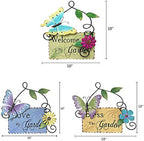 Morning View Set of 3 Vintage Metal Garden Sign with Butterfly Daisy and Leaf, Decorative Hanging Welcome Plaque for Garden Patio Porch Yard Wall Outdoor Decor - Image 6