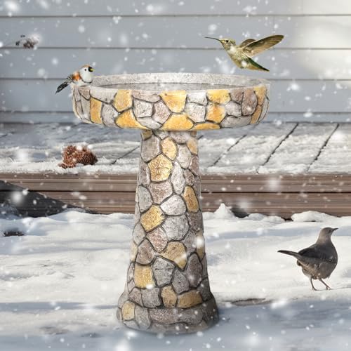 watnature Stone Like Outdoor Bird Bath - Concrete Freestanding Patio Birdbath with Pedestal for Garden, Patio, Yard, Lawn - 18.8”L X 18.8”W X 24”H Rustic Faux Stone Pedestal Outdoor Garden Birdbaths - Image 4