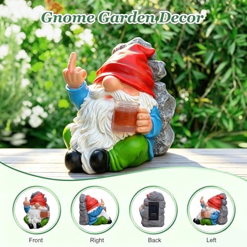 Funny Garden Gnomes Statues Outdoor Decor, Solar Gnomes Outdoor Decorations for Yard, Patio, Lawn, Porch, Home, Garden Gnome Christmas Birthday Day Gifts for Mom Men Women - Image 6