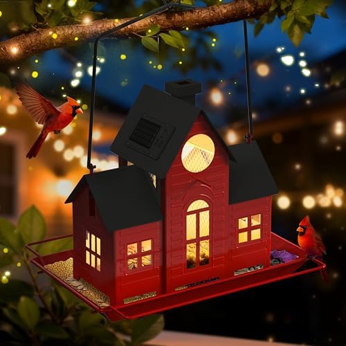 Solar Bird Feeders for Outdoors Hanging,Metal Cardinal Bird House Feeder with Solar Powered Lantern Light,Wild Cardinal Birdfeeder Waterproof Decor for Garden Yard Outside,Gift for Grandma Mom - Image 4