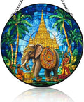 Elephant Stained Glass Suncatcher Thailand Temple Handmade Window Hangings Colored Glass Suncatcher Crafts Kits for Home Decor Gift for Wife Friend Family 9.84x9.84 Inch by Unknown