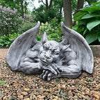 OLOMA Gothic Resting Gargoyle Concrete Garden Statue Winged Demon Fantasy Sculpture Outdoor Garden Yard Patio Graveyard Halloween Decor Weather Proof Accent Decor by OLOMA