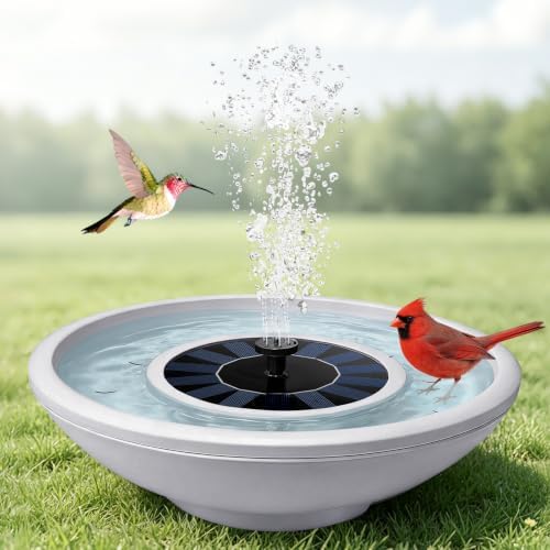 Solar Bird Bath Fountain, 12.5" Gray Bowl with 6 Nozzles for Outdoors by Unknown