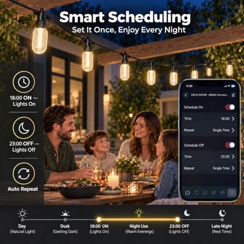 Outdoor String Lights for Balcony - 50FT RGBW Patio Lights with 20 Bulbs - Image 4