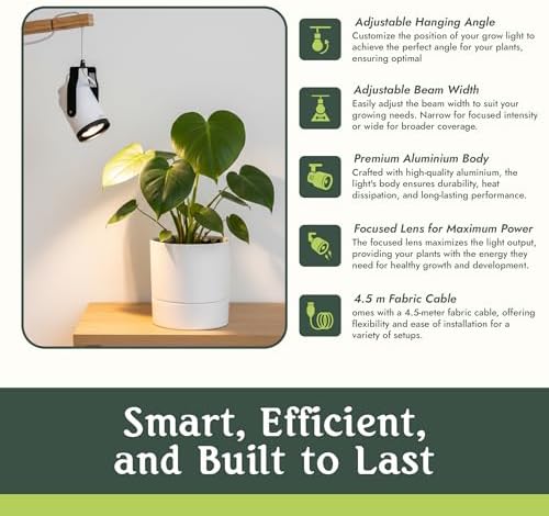 Hanging Grow Light for Plants, LED Full Spectrum Grow Light, Adjustable Beam 15°-50° & 180 Degree Hanging Angle, Aluminum, Plant Growing, Wall/Ceiling Mountable - The Sun Bulb - Image 2