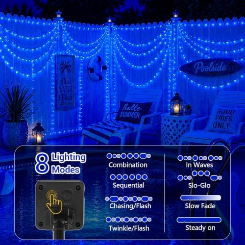 QITONG 2 Pack Blue Solar String Lights, Each 66ft 200 LED Christmas led Lights Outdoor Waterproof, 8 Modes Green Wire Solar Twinkle Lights for Garden Patio Yard Decor - Image 2
