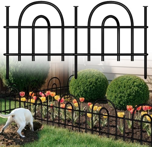Decorative Garden Fence, 15 Panels No Dig Fence, 21.25 ft(L) x 13 in(H) Animal Barrier for Dogs Rabbits, Rustproof Metal Arched Decorative Garden Fences for Flower Bed, Outdoor, Yard, Patio by FOKEP
