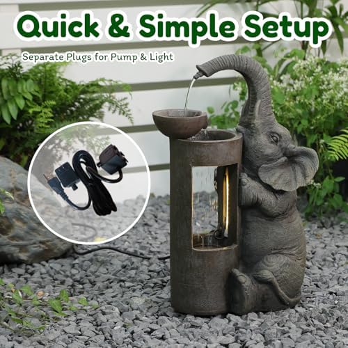 Tankana Elephant Waterfall Fountain for Indoor Desktop & Outdoor Use Small Garden Water Feature with LED Light Quiet Mini Cute Table Water Fountains for Patio, Yard, Home Decor - Image 7