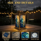 Solar Lantern Outdoor Waterproof Stained Glass Wave Sun Artwork Turquoise Gold Details Garden Decor LED Hanging Solar Lights Tabletop Lamp Gifts for Women Mom Outside Yard Patio Porch - Image 2