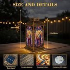 Solar Lantern Vibrant Stained Glass Art Praying Angel Garden Hanging Lantern Waterproof Solar Powered Lighting Outdoor Table Lamp for Patio Yard Memorial Gifts Grave Decorations for Cemetery - Image 5