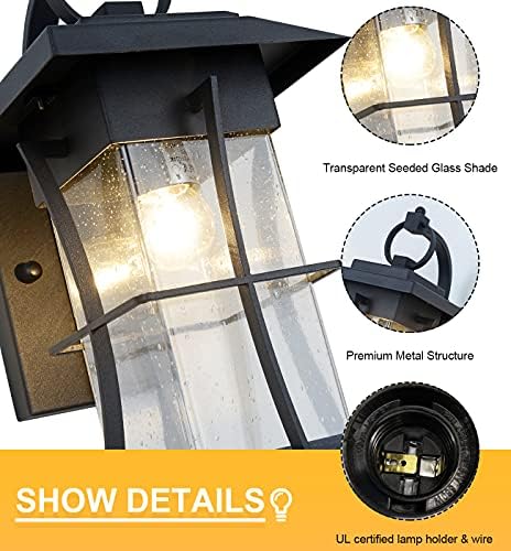 Dusk to Dawn Outdoor Wall Lantern Exterior Light Fixtures Wall Mount Porch Light with Photocell Sensor Waterproof Outside Wall Lights for House, Patio, Garage, Black with Seeded Glass - Image 6