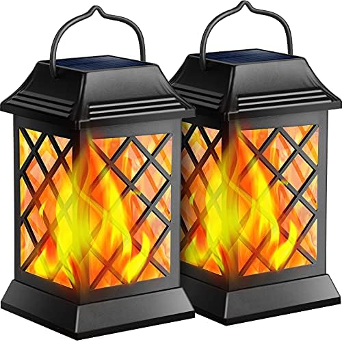 TomCare Flickering Flame Solar Lights Outdoor Metal Hanging Lantern, 2 Pack by TomCare
