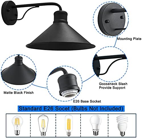 1 Pack Outdoor Wall Lights Wall Mount for House, Front Porch Wall Light Fixtures Wall Mount, Farmhouse Wall Sconce, Classic Barn Lights Outdoor & Indoor-E26 Socket - Image 4