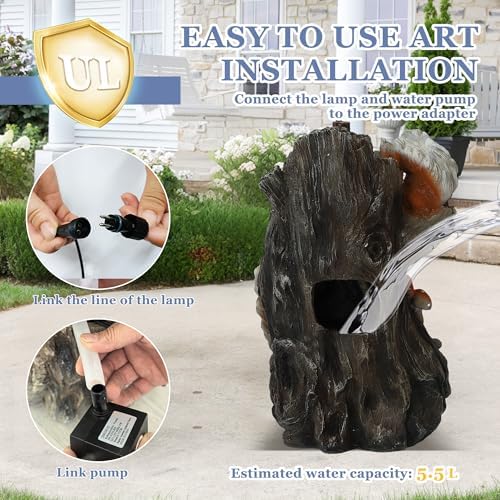 Grepatio Outdoor 4-Tiers Cascading Water Fountain, Garden Waterfalls Fountain with LED Lights, Indoor/Outdoor Floor Standing Water Fountains with Pump for Patio, Yard, Deck Decor with 2 Squirrel Look - Image 4