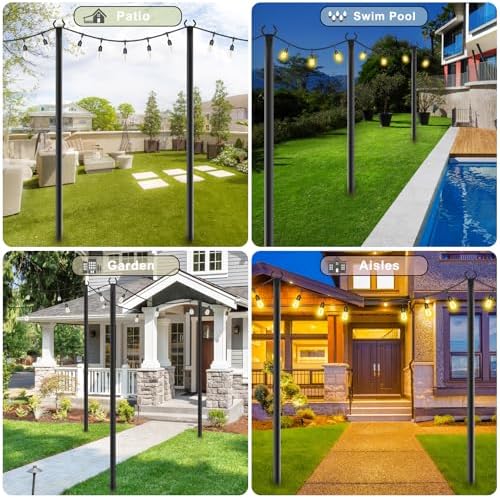 NUERPO 7 Pack String Light Poles,Metal Poles for Hanging Outdoor Light Strings,7 Pack 10 FT Light Poles Stand for Outside Garden,Patio,Wedding,Backyard,Deck,Party - Image 2