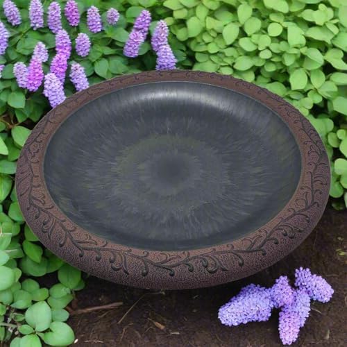 BIRDS AND BEYOND Bird Bath, Bowl Only - 19" Slate/Wine Fiber Clay Bird Bath Bowl, Lightweight 3.7lbs. - Image 2